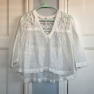 NWT. Free People ivory sheer boho chic top. Size S